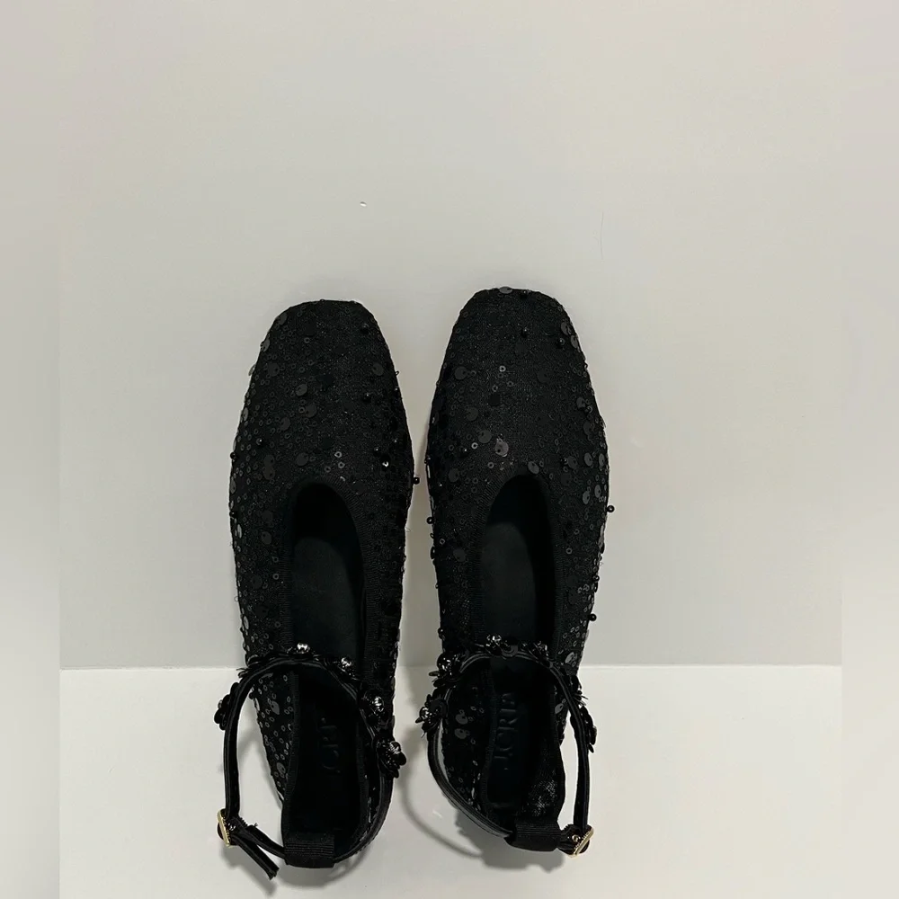 J.Crew Quinn embellished removable ankle-strap ballet flats sequin & mesh sz 9.5